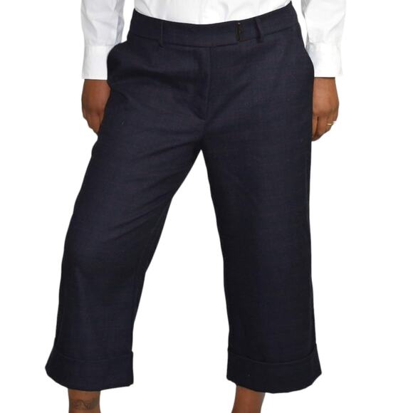 Cop Copine Ouaf Pant Blue Cropped Trouser Check Plaid Cuffed Wide Leg Size 40 10 - Picture 13 of 15